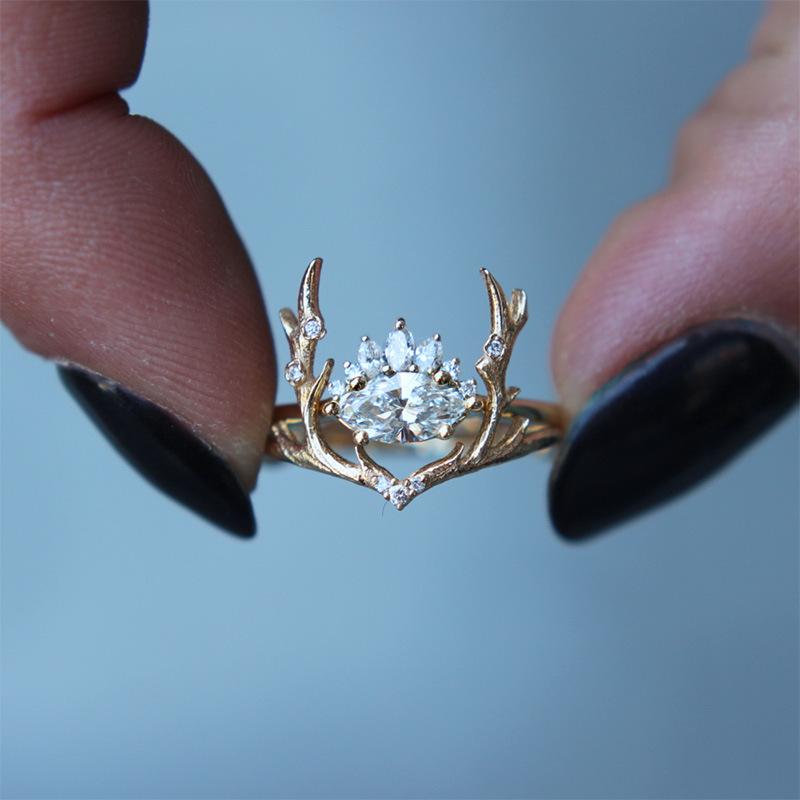 Cao Shi European American Style Women s Ring with Cute Elk Antlers and Inlaid Zirconia - Perfect Birthday Gift Size 7