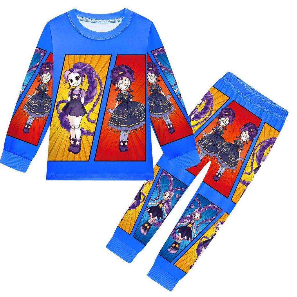 19802 Kids Girls Lily Lovebraids Print Home Casual Long Sleeves T-shirt Trousers Sets 100cm синий