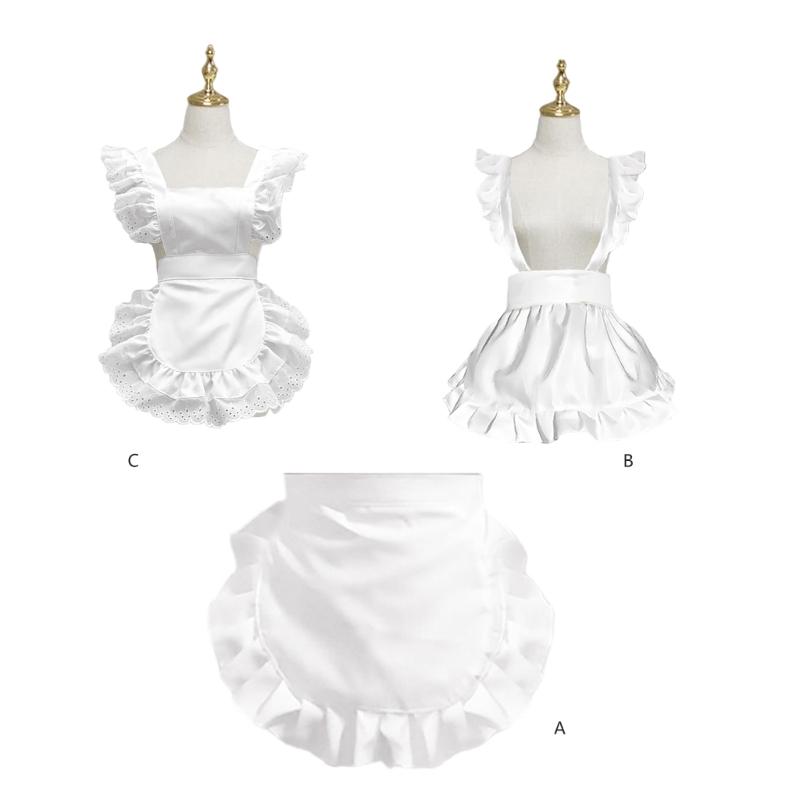 Ruffled Maid Apron Costume Maid Waist Apron Breathable Kitchen Cooking Apron for Women Halloween Cosplay and Daily Wear