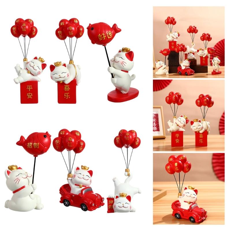 Wealth Attracting Balloon Kitten Figurine, Colorful Resin Desktop Ornament for Home and Offices Desktop Disaplay Ornament