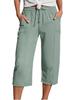 Women's Solid Color Cotton Linen Wide-Leg Drawstring Pants, Casual Seven-Point Length for Spring and Autumn