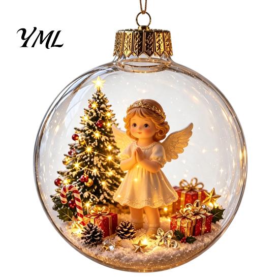 Hanging Ornaments for Tree Lighted Christmas Ball Ornaments, 3D Miniature Scene with Warm LED Indoor Party Supplies Light, Clear Acrylic Bauble
