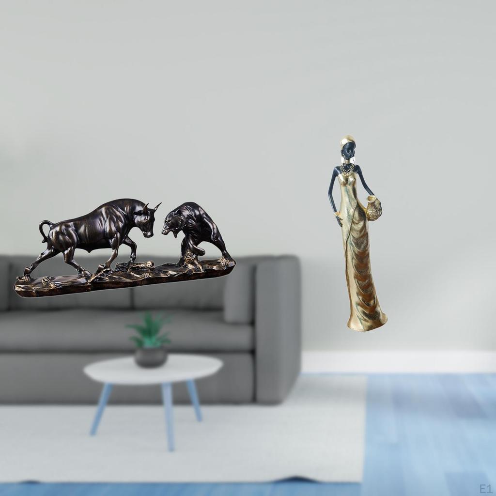 Modern Feng Shui Bull And Tribal Lady Sculpture Artwork for Desk Cabinet Bedroom Housewarming