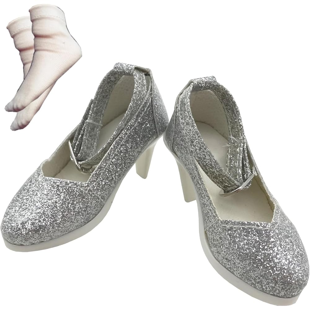 OLYOLY Doll Shoes Set High Heel Pumps with Socks for 1/3 Scale Miniature Dolls Silver