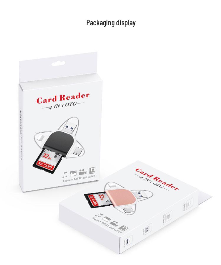 Four-in-One Multi-Function Card Reader for Apple & Android Phones: TF & SD Compatible