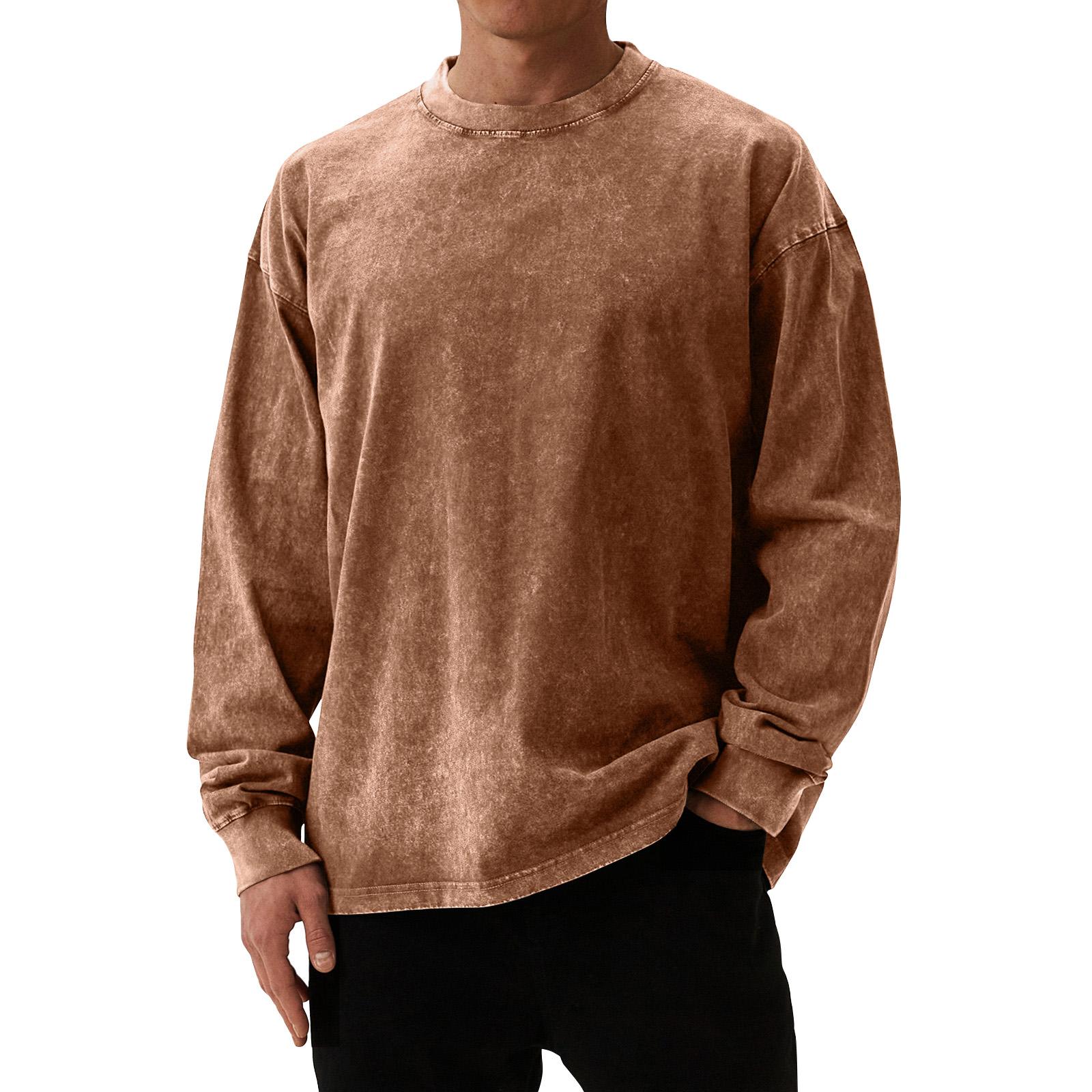 

Чоловічі однотонні прані топи з довгим рукавом та круглим вирізом Чоловічі повсякденні модні топи S