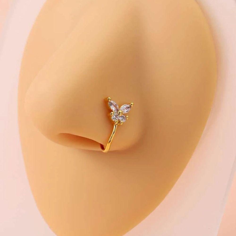 Zircon Clip On Nose Hoop Ring Copper Non Pierced Ear Clip Cuff Punk Butterfly Nose Ring  Nightclubs
