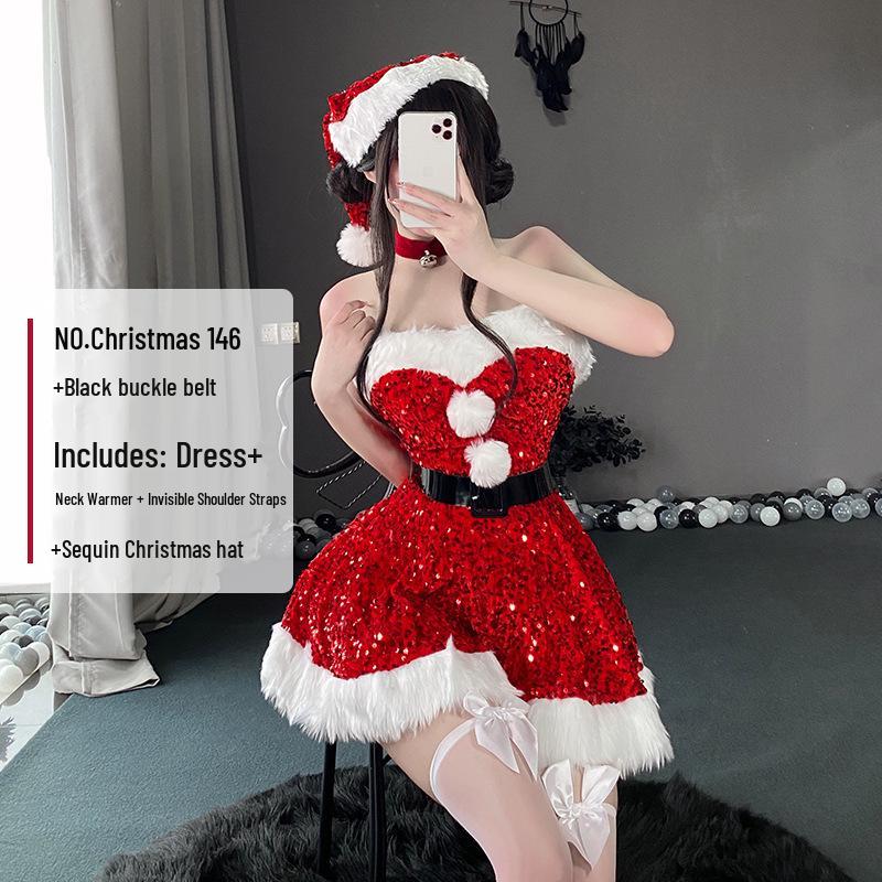2024 Sexy Christmas Sequined Bandeau Dress: Autumn/Winter Party Costume for Hot Girl Stage & Cosplay