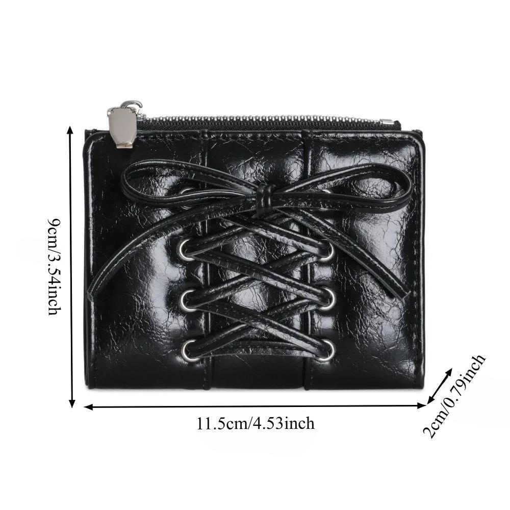 Strap Bow Women Wallets Short Wallets Card Holder Folding Zipper Coin Purse Girl PU Leather Coin Pouch Casual Clutch Bag