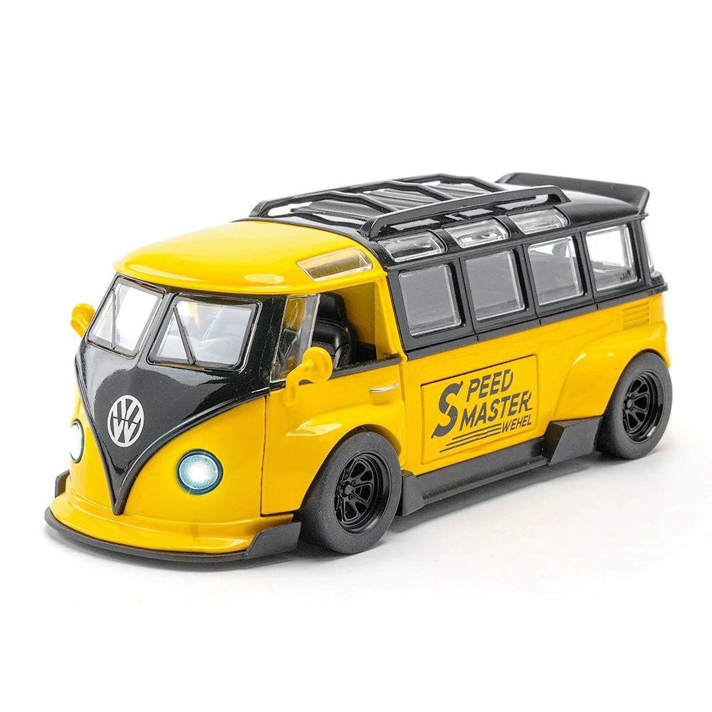 DDM Volkswagen T1 Transporter Bus Modified Simulation Diecast & Toy Vehicles Sounds & Light Pull Back Car 1:32 Alloy Model