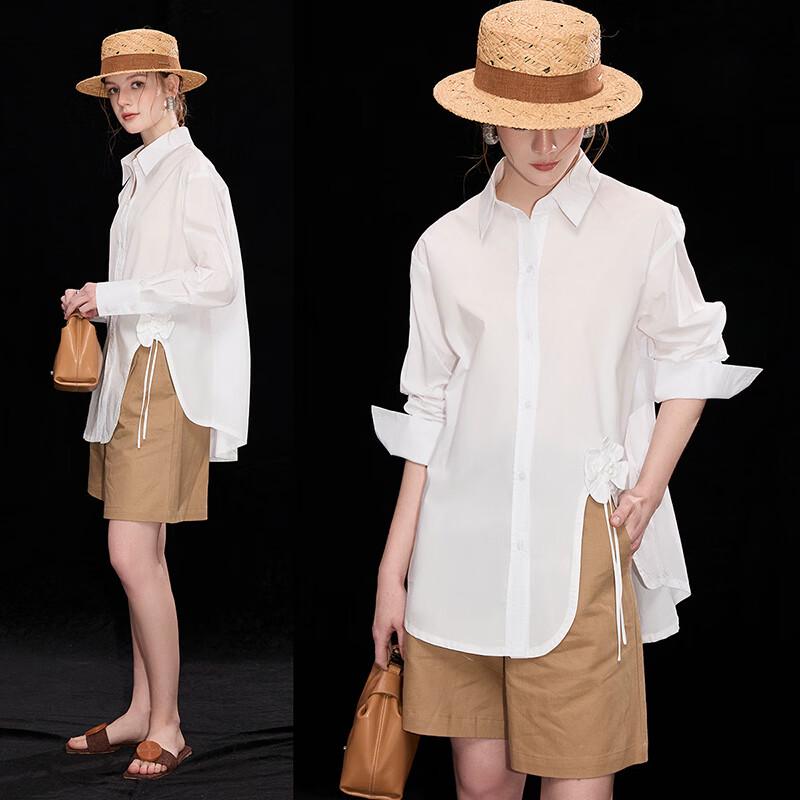 Wudao 100% Cotton 3D Floral Ribbon Loose-Fit Shirt L