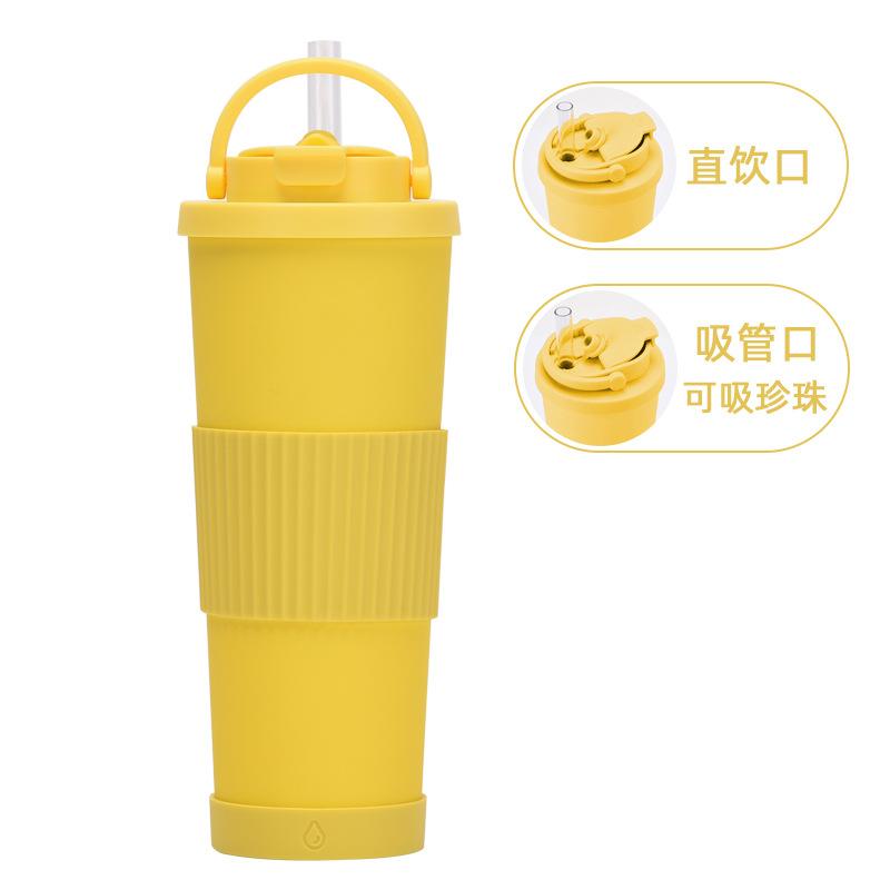 830Ml Large-Capacity Thermos Cup, Convenient Handle, One Cover, Double Drink Belt, Waist Cover, Water Cup, Large Hole Straw, Water Cup