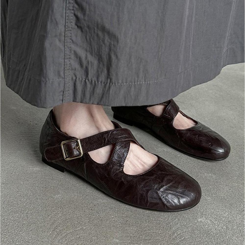 Flat Shoes for Women's 2025 Summer Round Head Cross Strap Ballet Shoes Women's New Flat Bottom Shallow Mouth Pumps Women