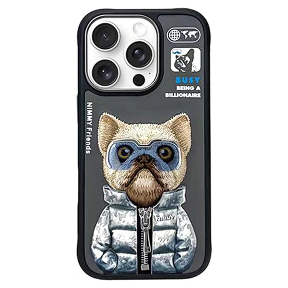 

NIMMY For iPhone 16 Pro Max Case Embroidery Protective Phone Cover Black Coat Dog