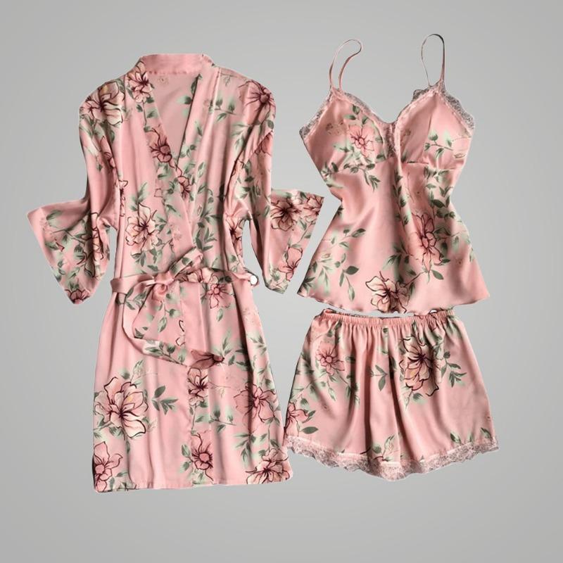 3 stk/sett Camisole Shorts Pyjamas Mesh Erotisk dameundertøy Printed Top Shorts College Homewear Dame Sovebadekåpe
