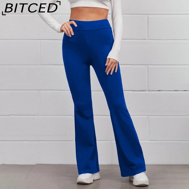 BITCED Women's Trousers Shiny Solid Color High Waist Trousers Spring Autumn Temperament Loose Straight Wide Leg Trousers Casual Wear