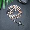 Collier pendentif croix en pierre naturelle, Croix en pierre d'œil de tigre et fer à bille chapelet collier pour homme