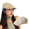 Women's Reverse-Wear Beret for Spring and Autumn, Japanese Retro Solid Color Striped Cap, Face-Slimming Versatile Painter's Newsboy Hat