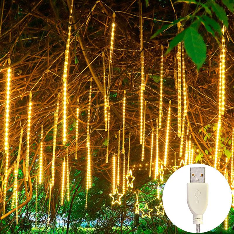 

USB Штекер 8 Трубок Светодиодный Метеоритный Дождь 30см 50см Сказочное Праздничное Освещение 2025 Рамадан Домашнее Украшение Свадьба Рождество Декор Спальни USB-30CM-8Tubes