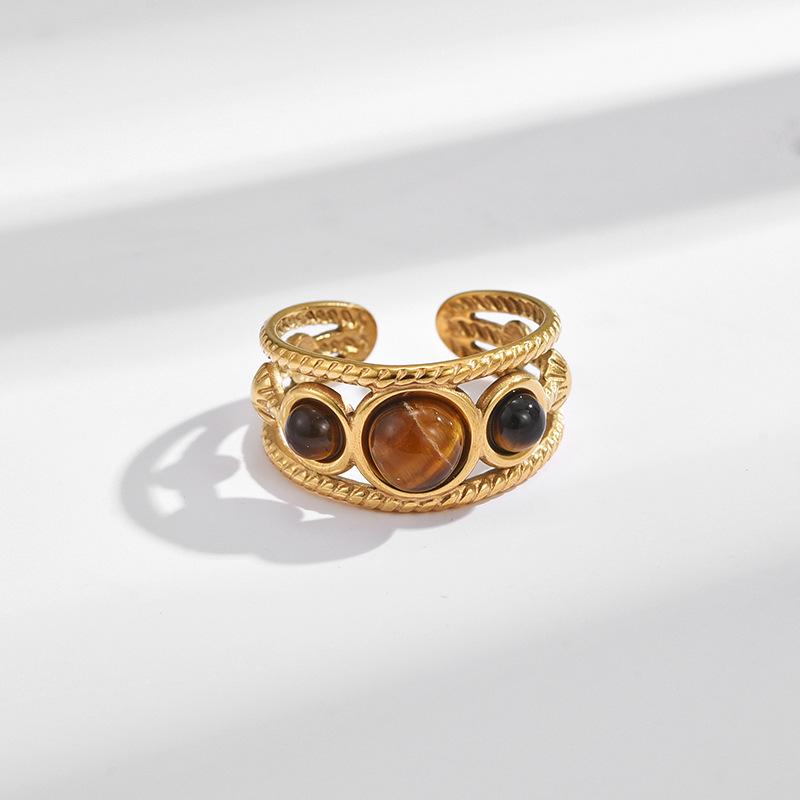 European/American Unique Medieval Metal Ring: Tiger Eye Stone, Open Design for Women