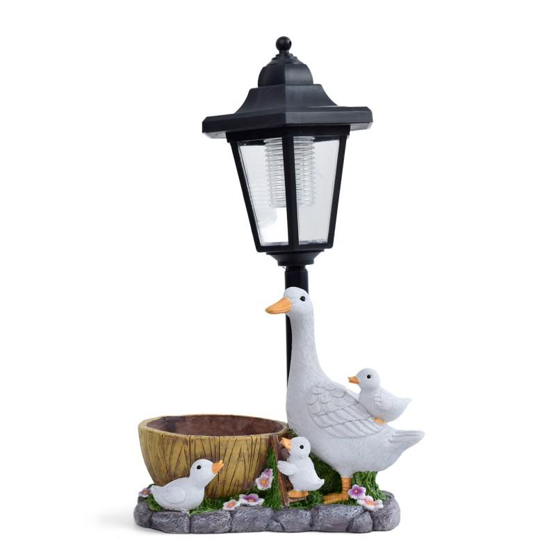 Solar Powered Resin Duck Planter Statue Outdoor Garden Light Decor Yard Patio Lawn Night Illumination