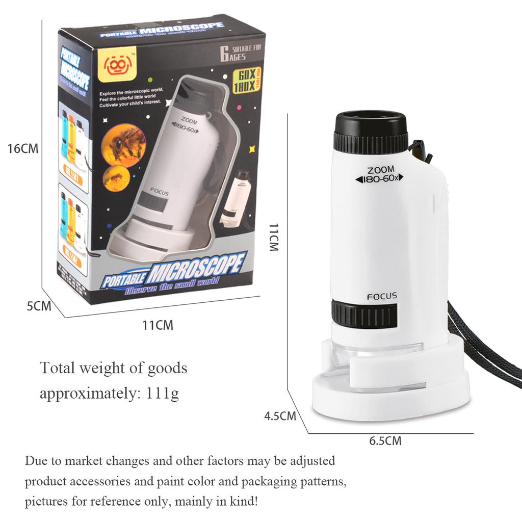 Handheld Microscope Toy Kit With Led Light & Ag13 Button Batteries Biological Science Gift For Kids