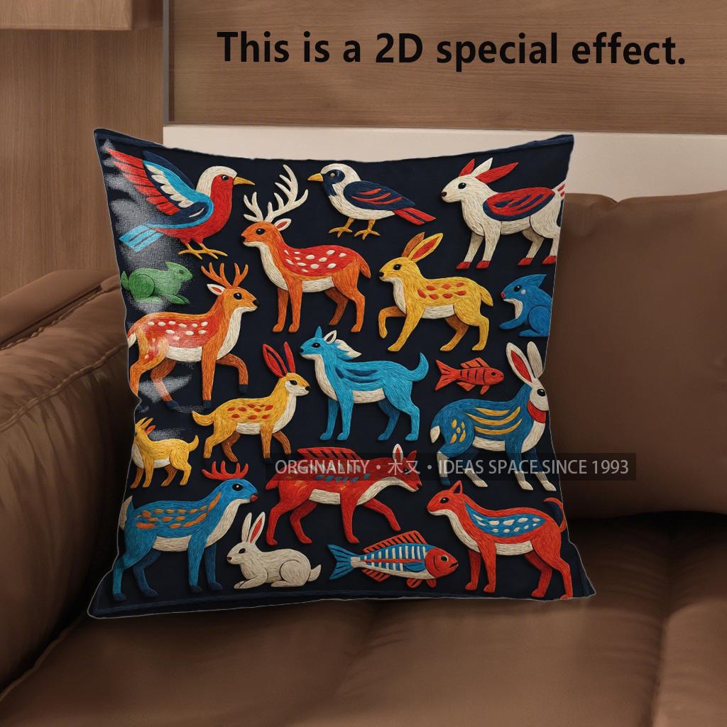 2D Boho Folk Animal Print Throw Pillow Covers Pattern Cushion Cover Suitable For Sofa Bedroom Car Pillow Cover