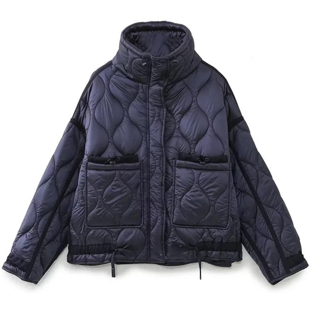 Women's Fashion Warm Cotton Jacket Fall and Winter Standing Collar Long Sleeve Front Zipper with Buttons Vintage Jacket