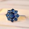 Simple and stylish white K Round sapphire blue diamond flower design ring Vintage versatile elegant index finger ring