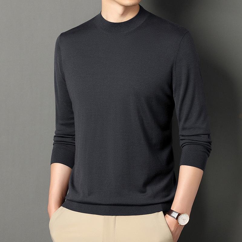 Men's High-Quality Imitation Wool Sweater: Autumn & Winter Warm Half-High Collar Base Layer