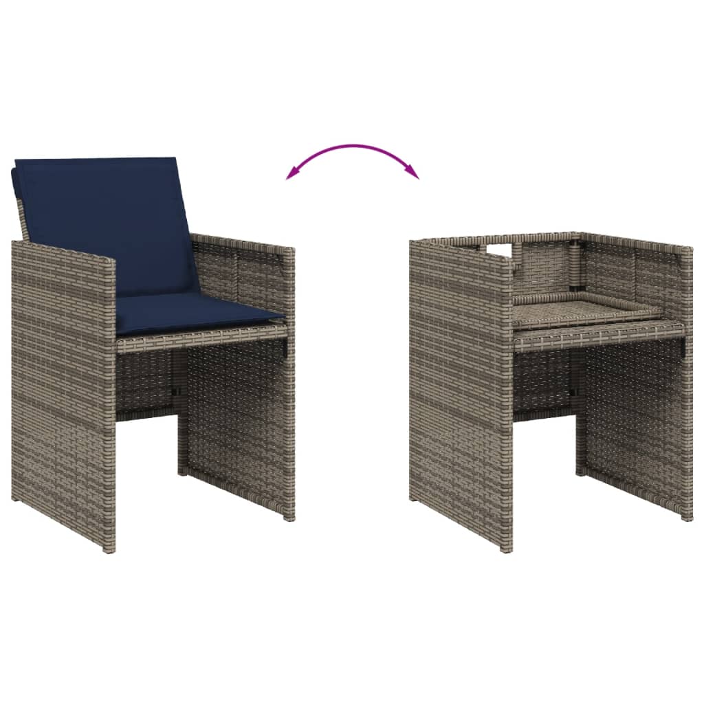 9 Piece Garden Dining Set with Cushions Gray Poly Rattan