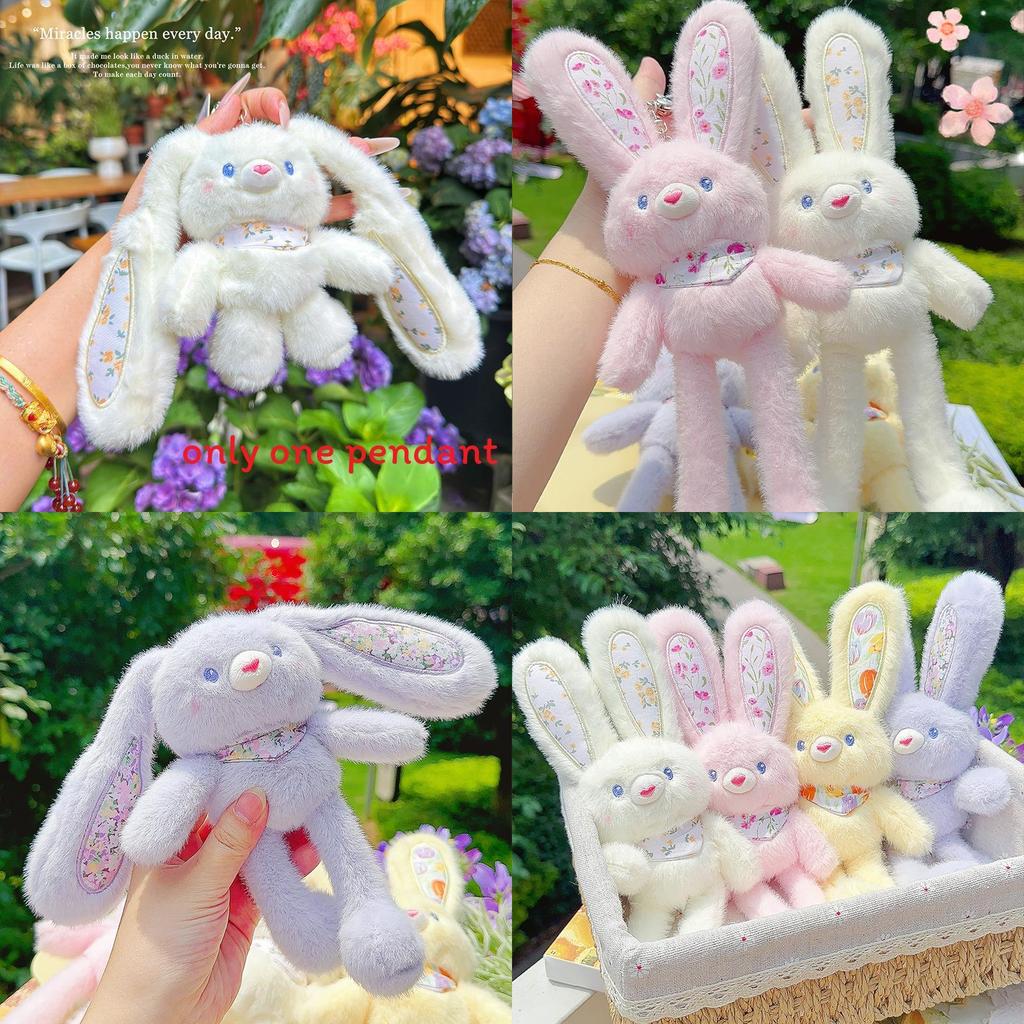 Plush Rabbit Keychain With Floral Pattern For Cute Bag Decor And Gifts