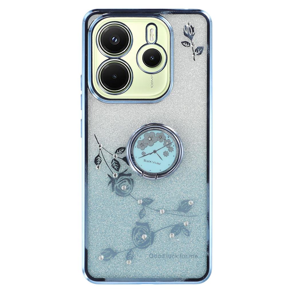 KADEM For Xiaomi Redmi Note 14 4G (163.25x76.55x8.16mm) Case Ring Kickstand TPU Flowers Phone Cover Gradient Glitter
