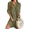 IHUASU Abiti casual con collo a polo a maniche lunghe con stampa tinta unita autunno inverno moda donna
