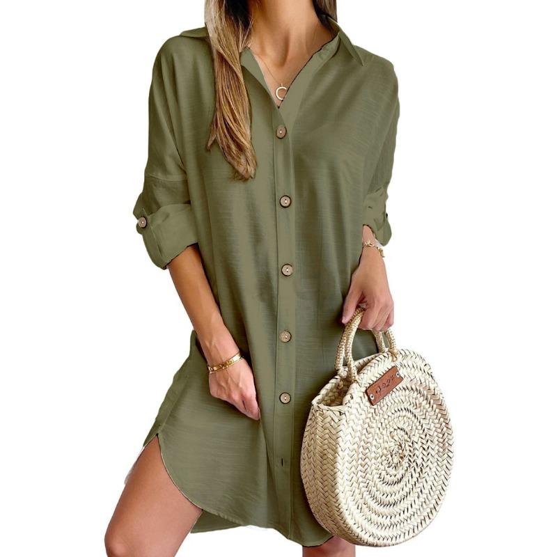IHUASU Abiti casual con collo a polo a maniche lunghe con stampa tinta unita autunno inverno moda donna
