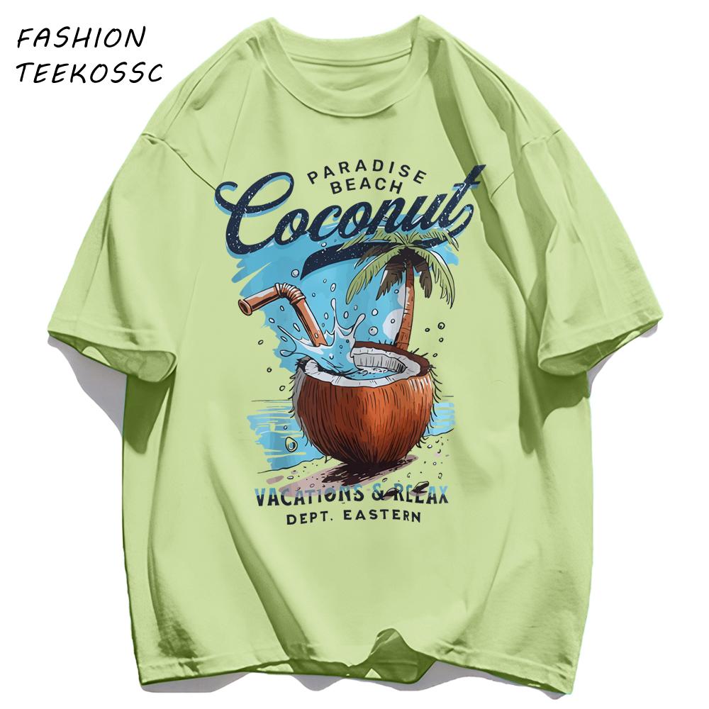 Pardise Beach Cocount Vacation Relax T Shirt Man AllNatch Basics TShirt Fashion Cotton Sportswear Unisex Summer Loose Clothing