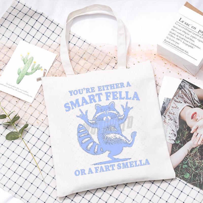 Canvas Bag Niche Cartoon Raccoon Tote Bag Commuter Portable Student Women'S Fashion Shoulder Bag