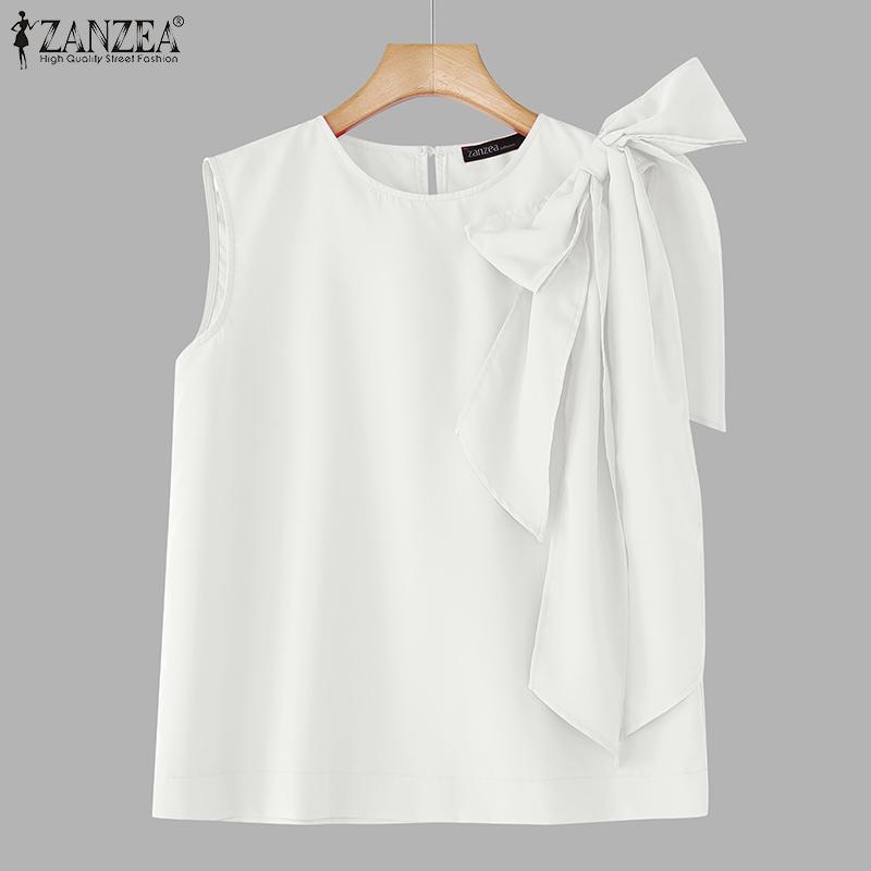 ZANZEA Camisetas sin mangas casuales sueltas de verano para mujer con cuello redondo