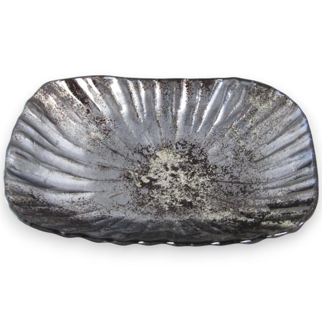 Nebula Großes Glas Oval Beistelltisch Schwarz und 19cm J-kitchens Teller, Gold,