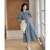Blue Hong Kong Style Retro Denim Dress - Women's Autumn 2025 Waist-Cinching Shirt Dress, Age-Reducing & Fashionable