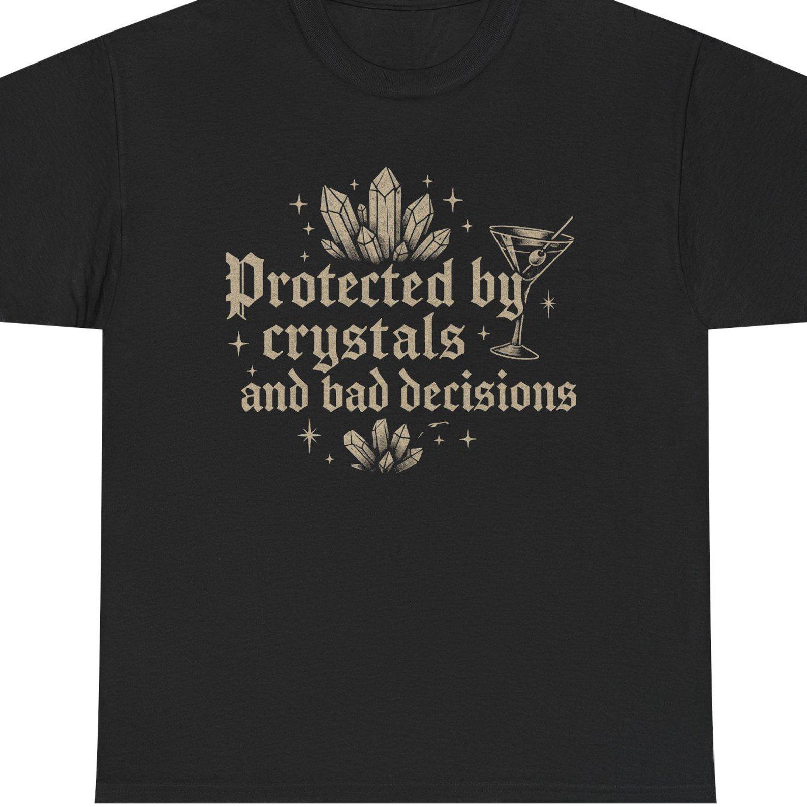 Goth Crystals & Bad Decisions Tee | Sarcastic Witchcore Shirt L