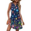 Ladies' Fashionable Floral Patchwork Printed V-neck Button-down Pocket Vest Dress, Beach Vacation Summer Dress
