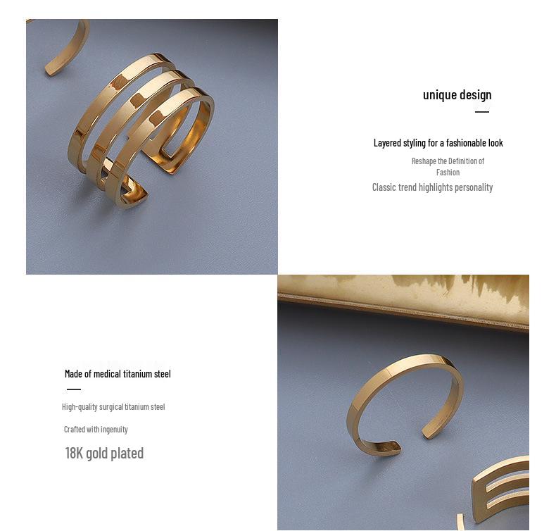 Oumeis Multi-Layer 18K Gold Titanium Steel Smooth Surface Couple Ring for Men & Women
