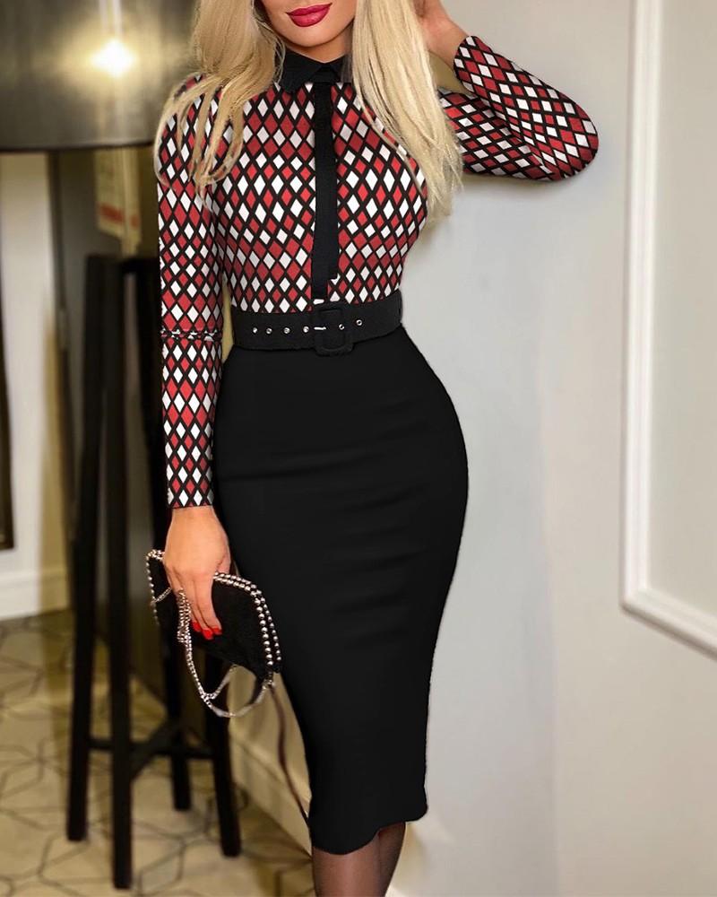 New Autumn Winter Women's Printed Dress Wrapped Hip Dress Fashion Long Sleeve Medium Length Bodycon Skirt Casual Party Dress