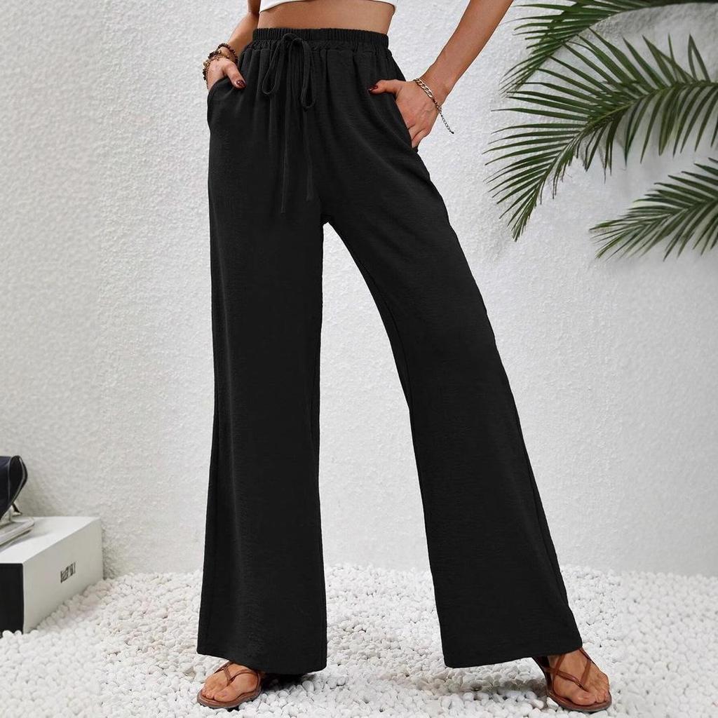 European & American Women's Solid Color Wide-Leg Floor-Length Pants for Spring/Summer 2025