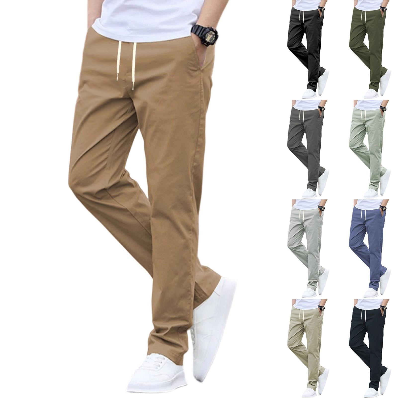 

Men s Casual Elastic Waistband Drawstring Breathable Solid Color Pants S Темно-синій
