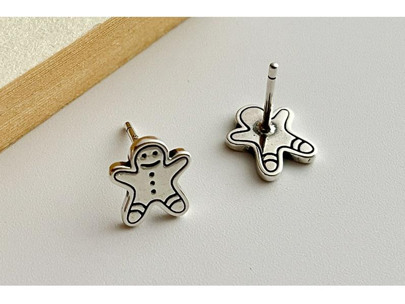 S925 Sterling Silver Gingerbread Man & Snowman Stud Earrings - 2022 Christmas Collection (E9540)
