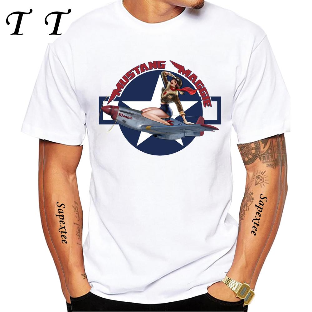 North American P-51 Mustang World War II Fighter Aircraft Print T-Shirt New Men Short Sleeve Vintage Casual Top Hip Hop Boy Tees