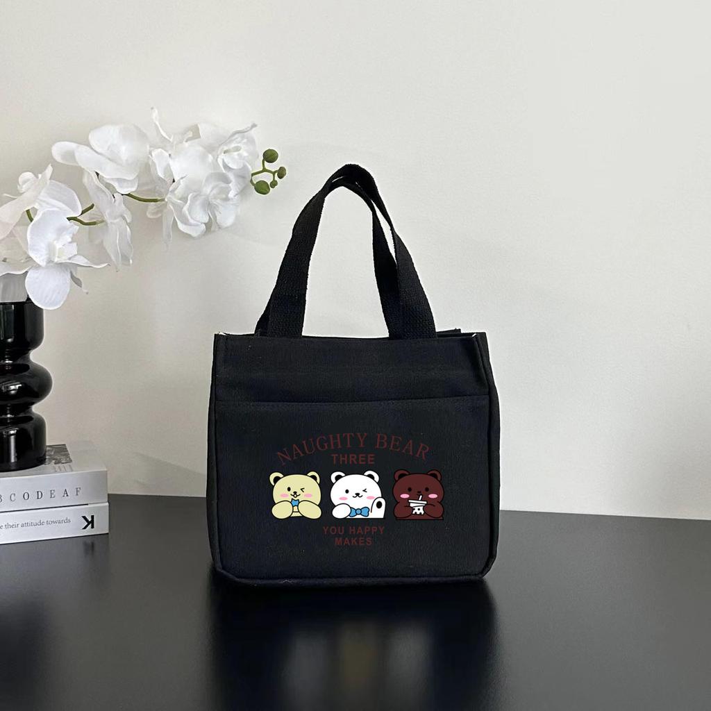 New canvas tote bag dirt-resistant large-capacity simple office worker student versatile lunch box mommy thermal insulation bento bag