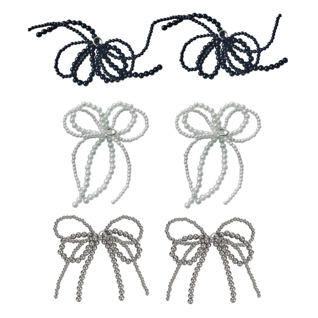 6Pcs Beaded Pearls Bowknot Shoe Buckles Stylish Butterfly Footwear Decorations Unique Shoe Accessories for Women
